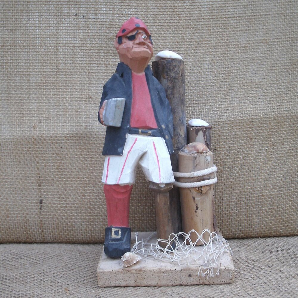 Vintage Carved Wood Sailor Pirate Figurine